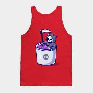 Cute Grim Reaper In Mug Cartoon Tank Top